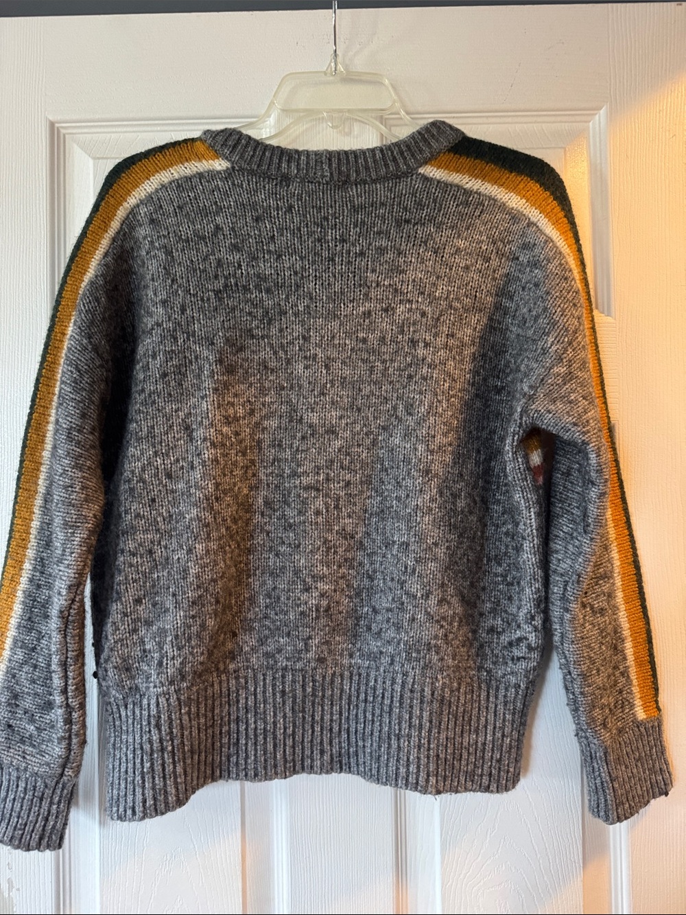 Madewell Gray Crewneck Sweater with Mustard, Green & Rust Stripes - Picture 5 of 7